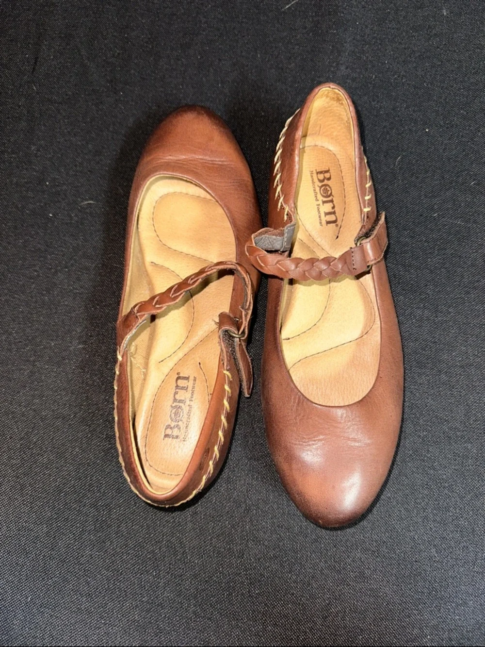 Born Brown Leather Braided Strap Mary Jane Flats - Picture 1 of 8